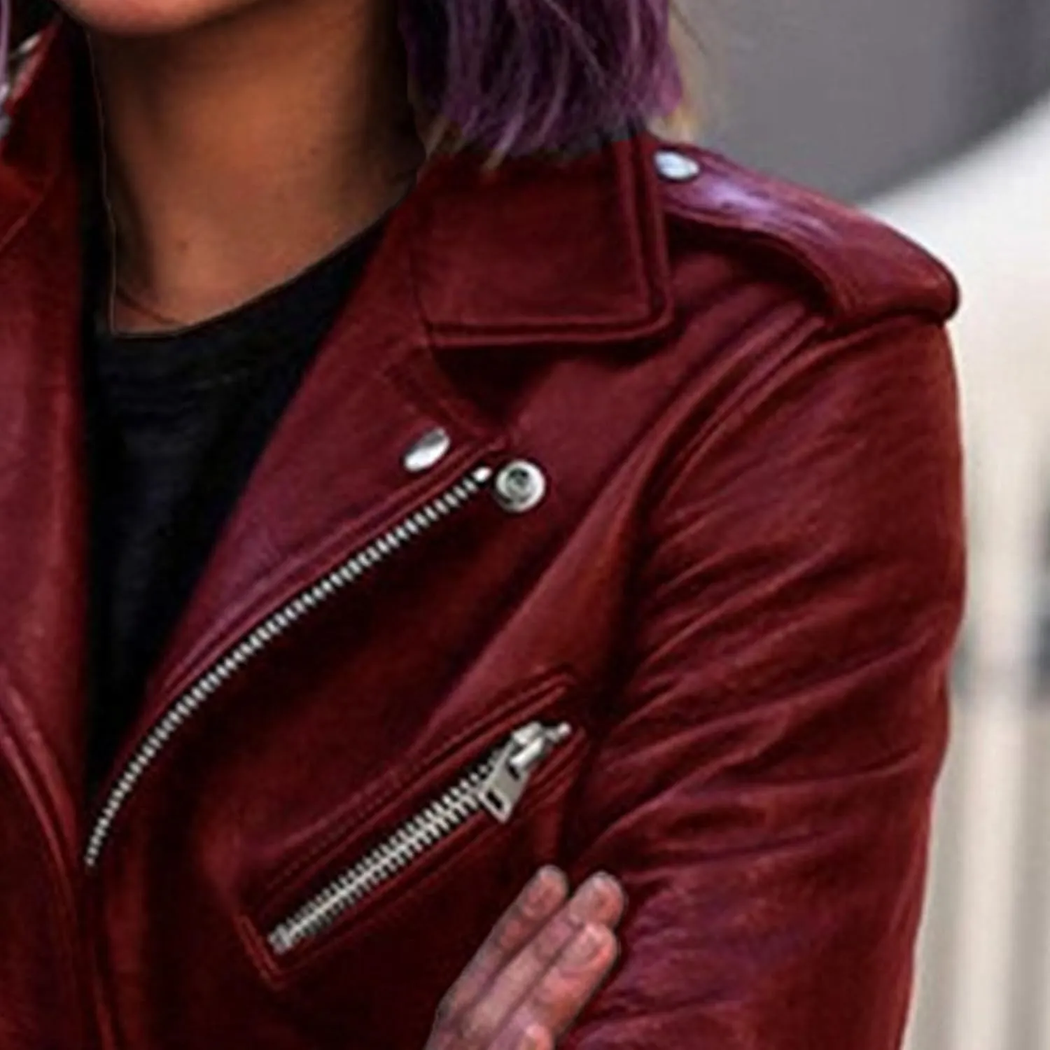 JEKE-DG Women's Casual Blazer Collar Fashion Coat Vintage Biker Spring Fall Coat Jacket Faux Leather Zip Up Coats