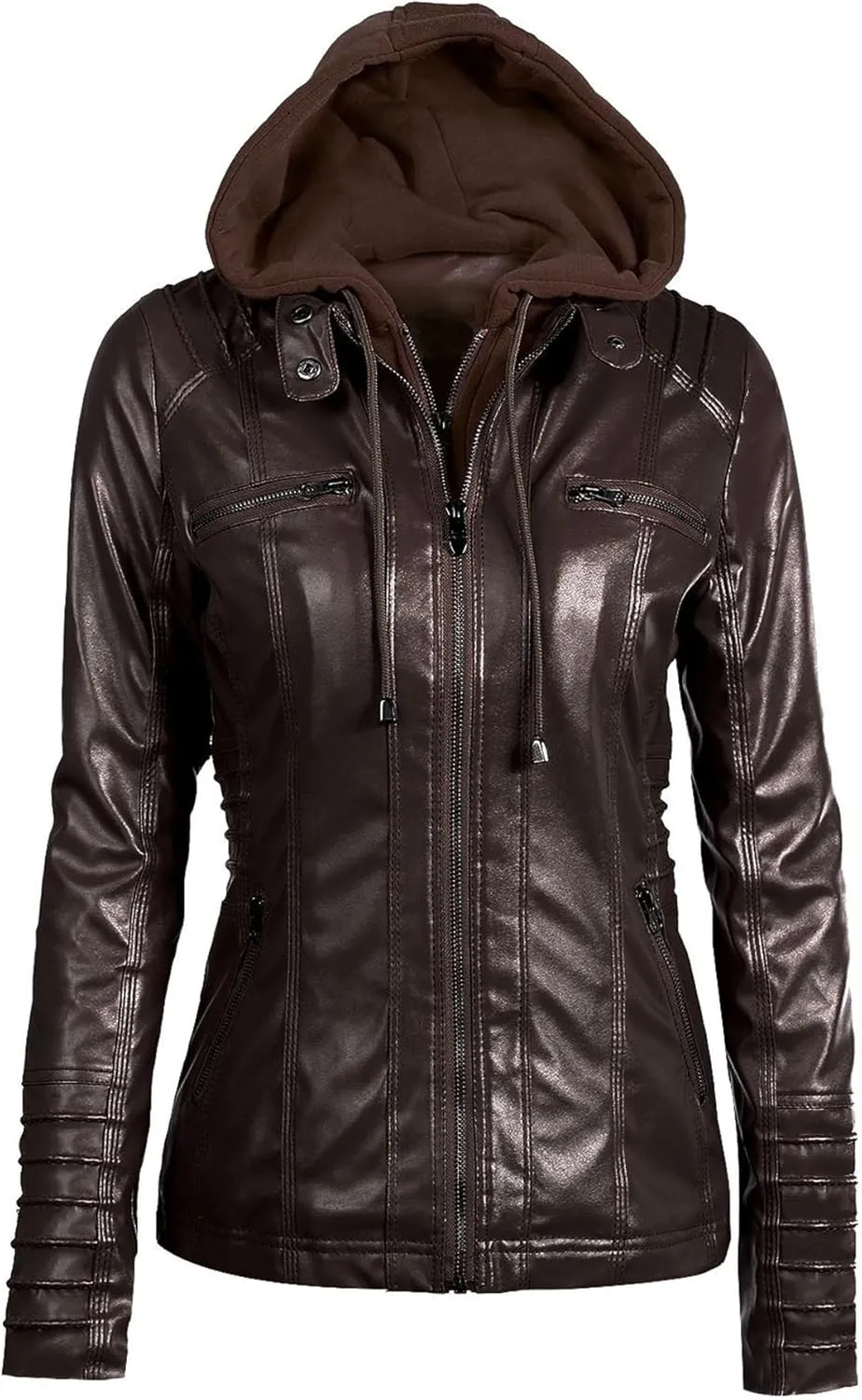 JEKE-DG Women's Detachable Hooded Faux Leather Coat Slim Fit Zip Up Biker Coat Jacket Casual Vintage Fall Winter Coats