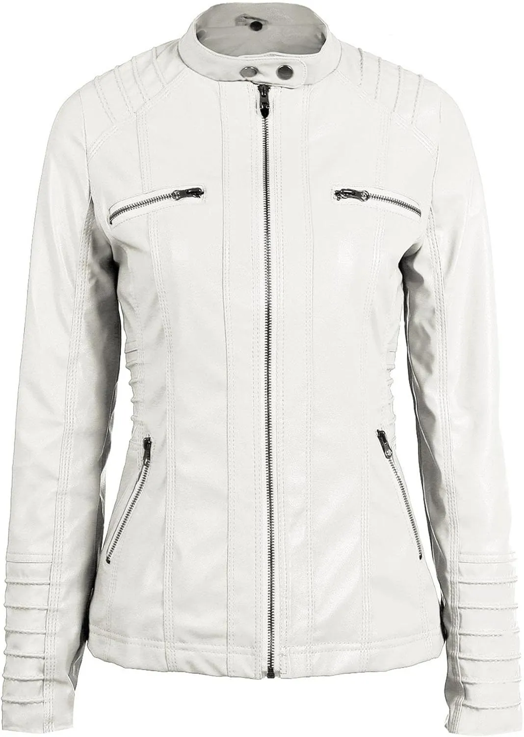 JEKE-DG Women's Detachable Hooded Faux Leather Coat Slim Fit Zip Up Biker Coat Jacket Casual Vintage Fall Winter Coats