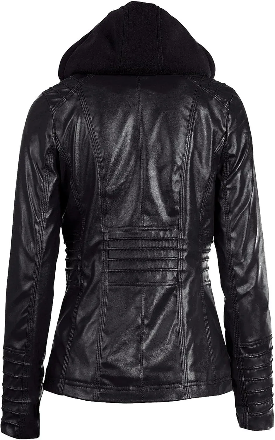 JEKE-DG Women's Detachable Hooded Faux Leather Coat Slim Fit Zip Up Biker Coat Jacket Casual Vintage Fall Winter Coats