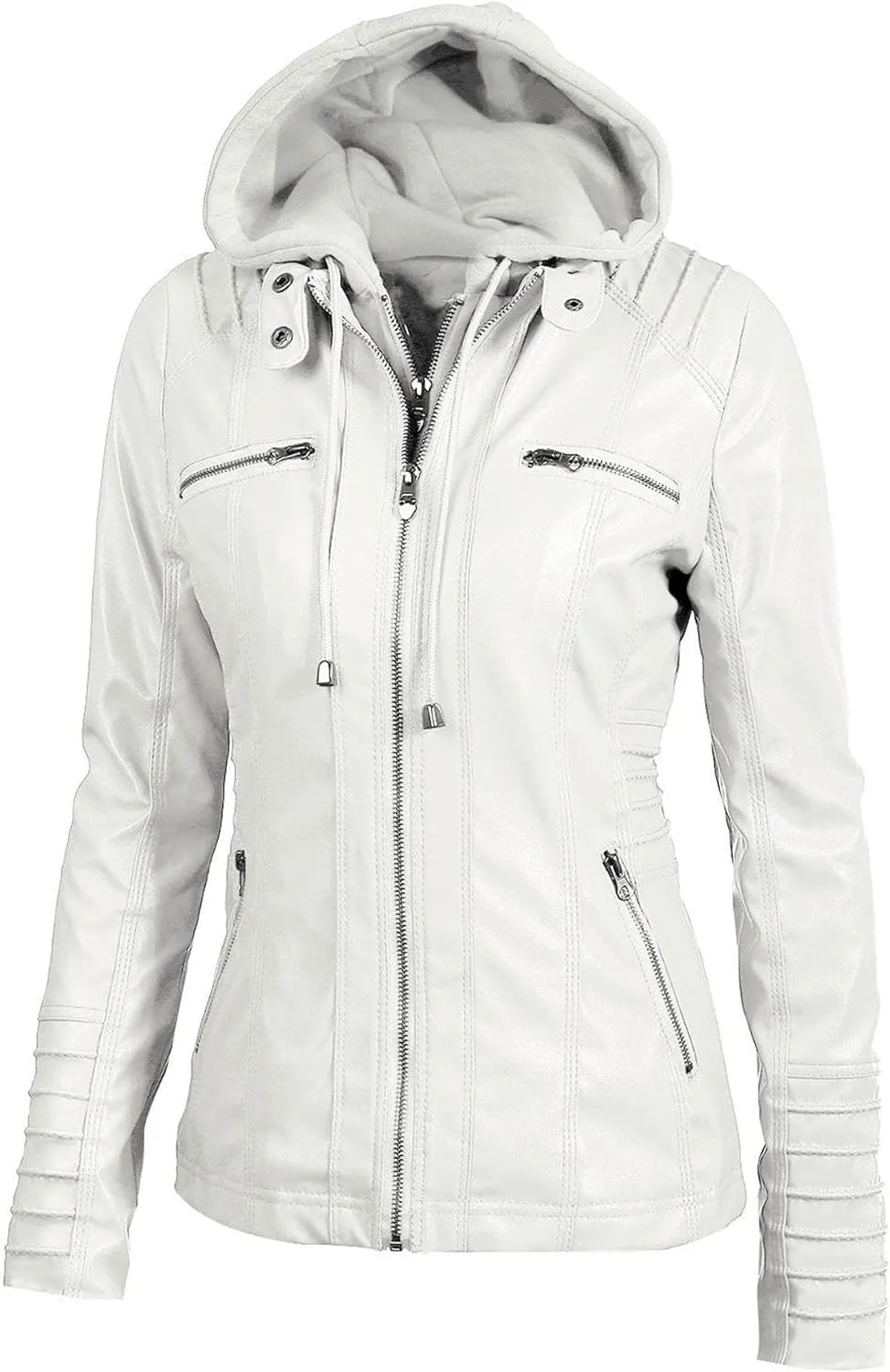JEKE-DG Women's Detachable Hooded Faux Leather Coat Slim Fit Zip Up Biker Coat Jacket Casual Vintage Fall Winter Coats