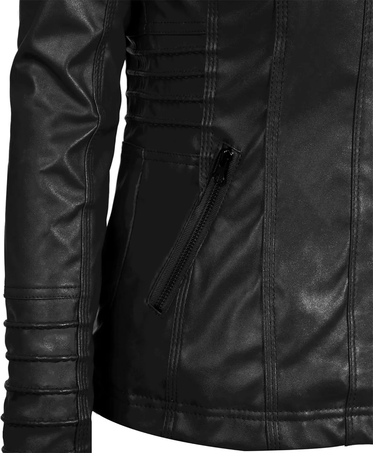 JEKE-DG Women's Detachable Hooded Faux Leather Coat Slim Fit Zip Up Biker Coat Jacket Casual Vintage Fall Winter Coats