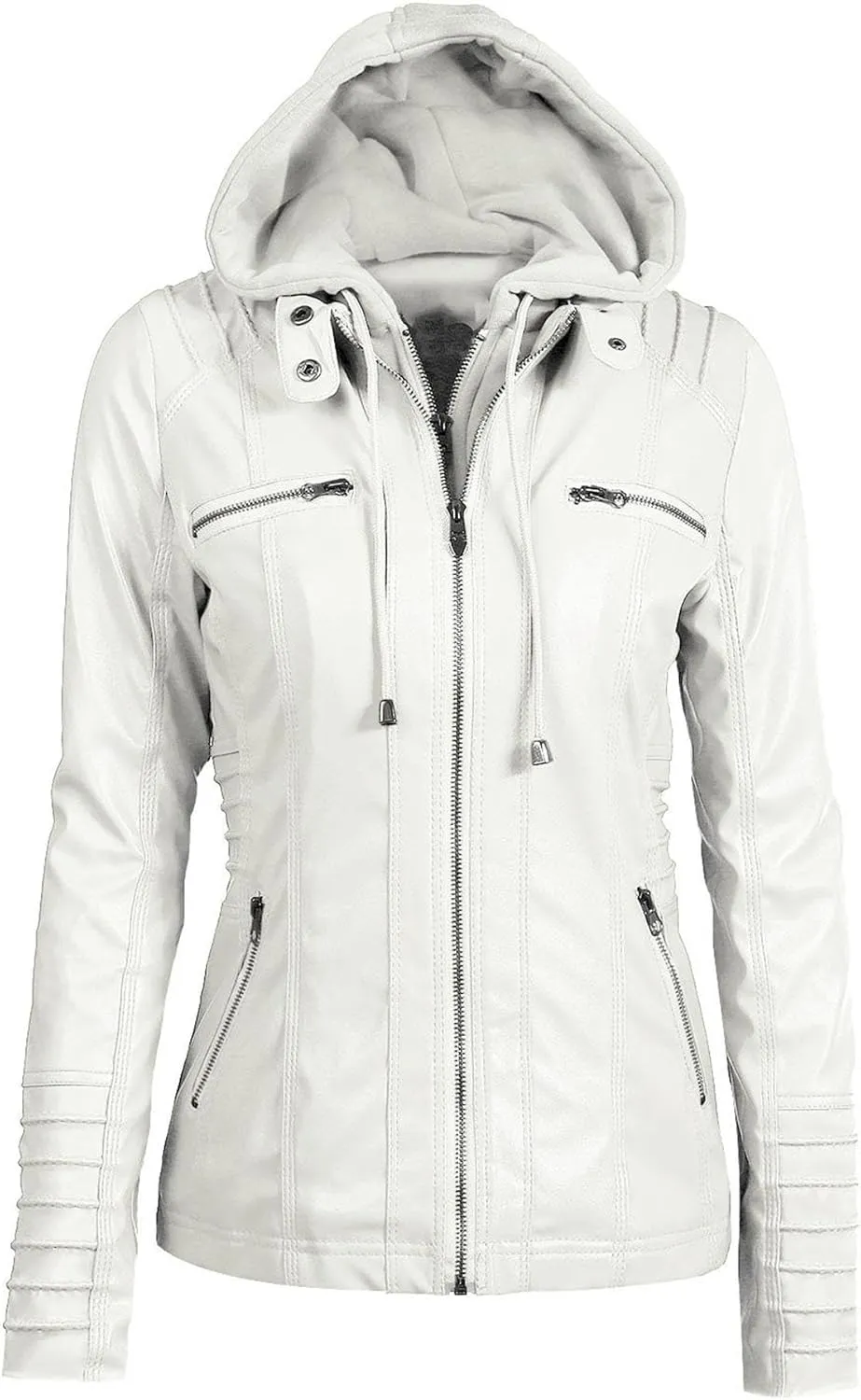 JEKE-DG Women's Detachable Hooded Faux Leather Coat Slim Fit Zip Up Biker Coat Jacket Casual Vintage Fall Winter Coats