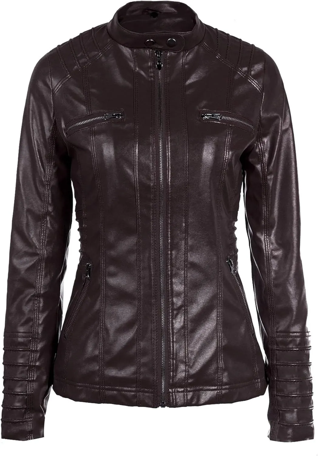JEKE-DG Women's Detachable Hooded Faux Leather Coat Slim Fit Zip Up Biker Coat Jacket Casual Vintage Fall Winter Coats