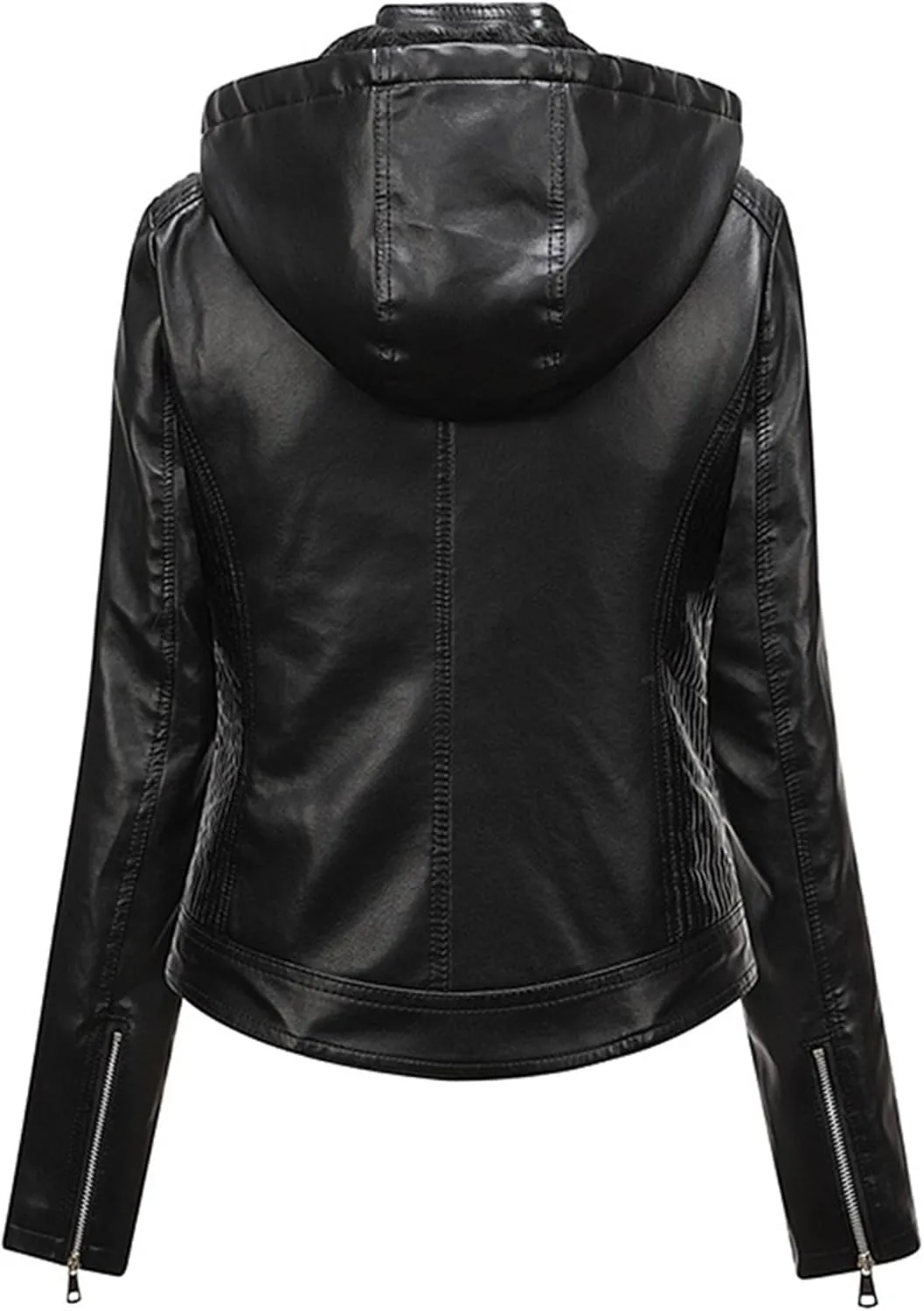 JEKE-DG Women's Faux Leather Casual Lined Coat Removable Hooded Slim Fit Coat Jacket Full Zip Vintage Fall Coats