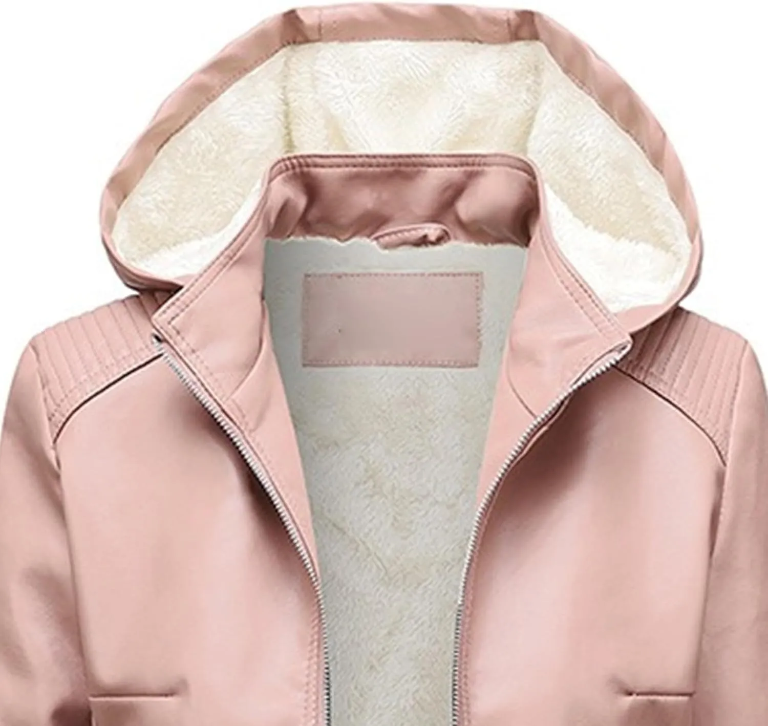 JEKE-DG Women's Faux Leather Casual Lined Coat Removable Hooded Slim Fit Coat Jacket Full Zip Vintage Fall Coats