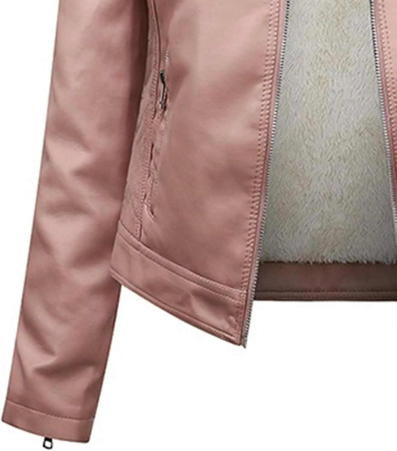 JEKE-DG Women's Faux Leather Casual Lined Coat Removable Hooded Slim Fit Coat Jacket Full Zip Vintage Fall Coats