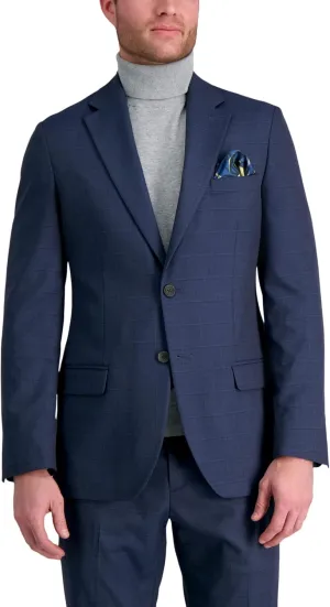J.M. Haggar Men's JMH Premium Stretch Tailored Fit Suit Separate Pants, Blue Windowpane-Jacket, 40