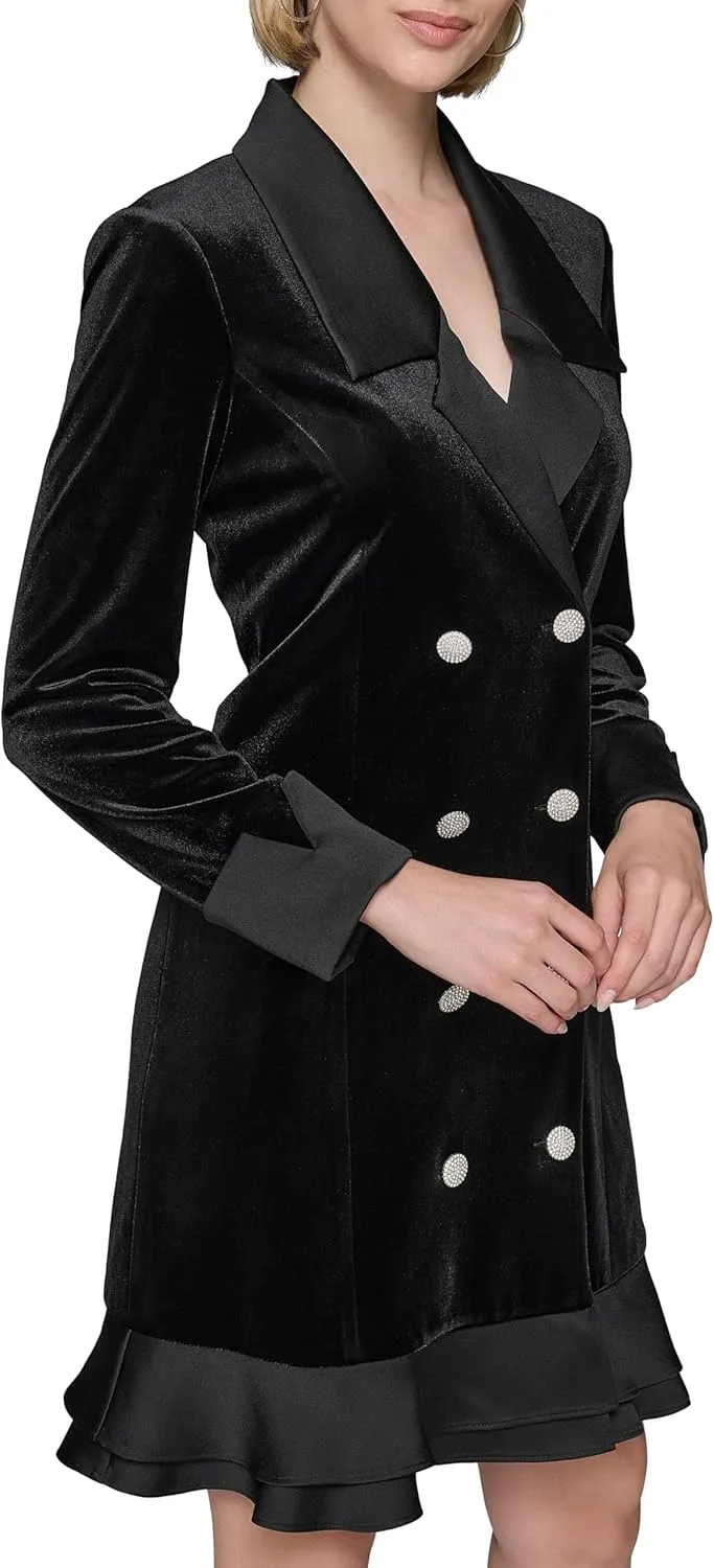 Karl Lagerfeld Paris Women's Novelty Button Collared Blazer Mini Dress
