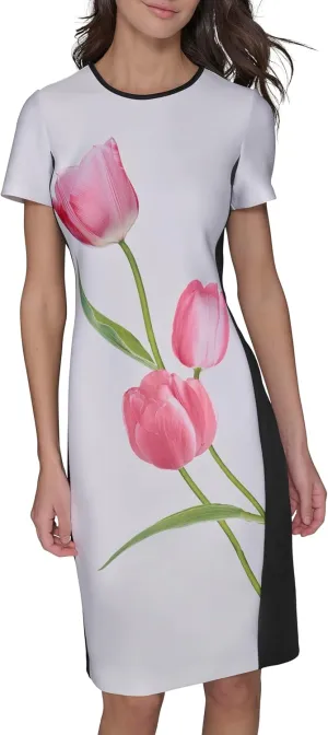 Karl Lagerfeld Paris Women's Printed Short Sleeve Contrasting Sheath Dress
