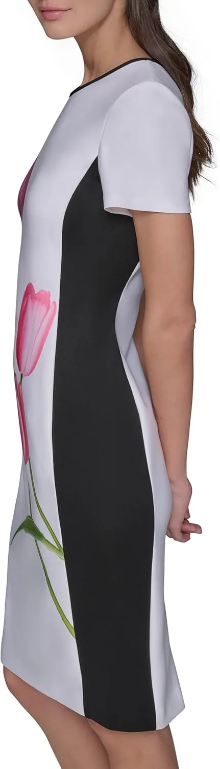 Karl Lagerfeld Paris Women's Printed Short Sleeve Contrasting Sheath Dress