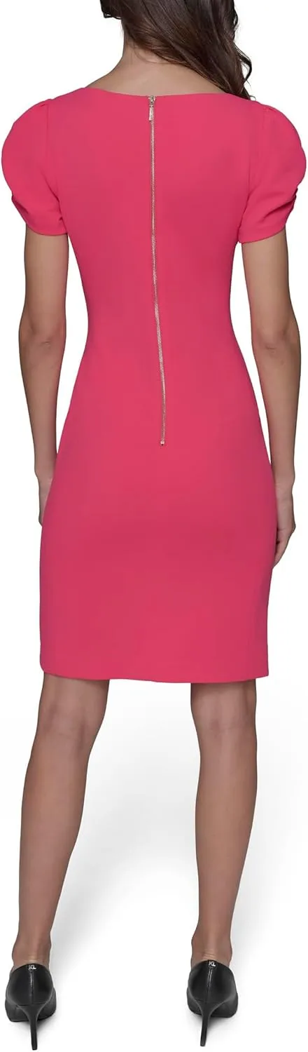 Karl Lagerfeld Paris Women's Short Ruched Sleeve Jewel Neck Sheath Mini Dress