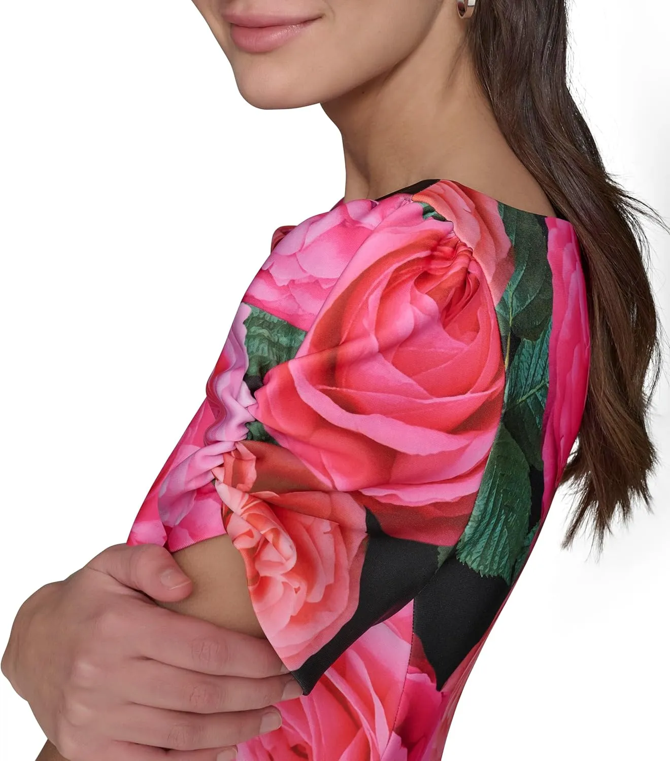 Karl Lagerfeld Paris Women's Short Ruched Sleeve Jewel Neck Sheath Mini Dress