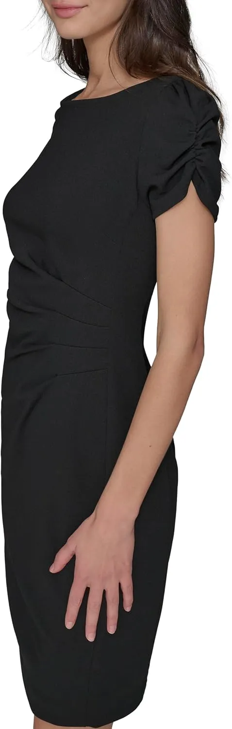 Karl Lagerfeld Paris Women's Short Ruched Sleeve Jewel Neck Sheath Mini Dress