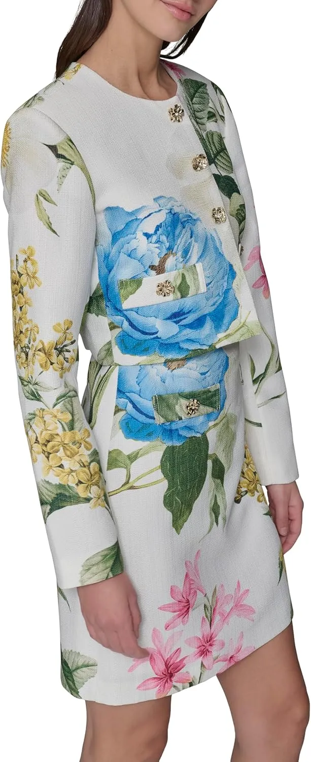 Karl Lagerfeld Paris Women's Tailored Button Front Cropped Jacket