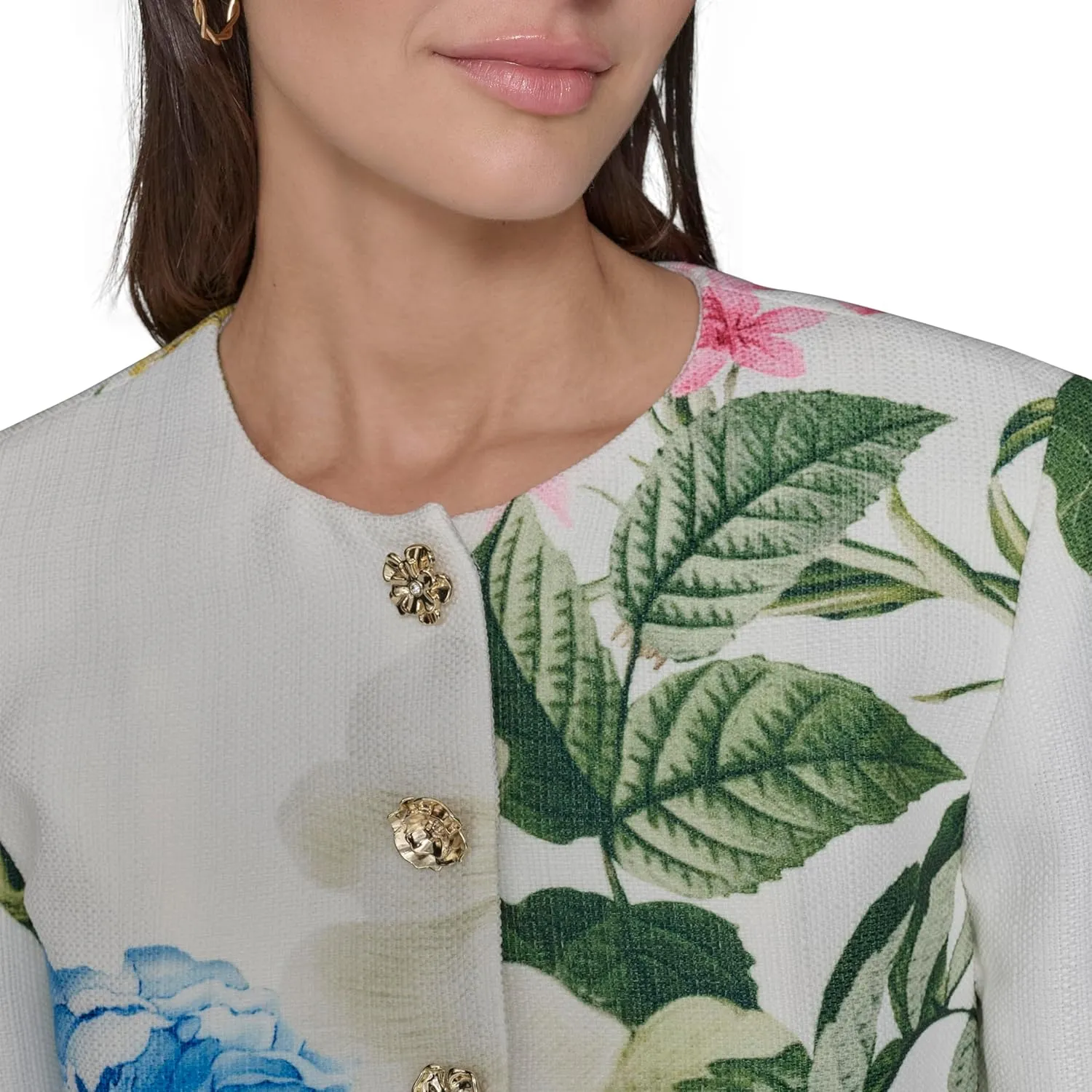Karl Lagerfeld Paris Women's Tailored Button Front Cropped Jacket