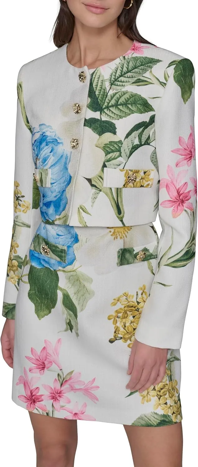 Karl Lagerfeld Paris Women's Tailored Button Front Cropped Jacket