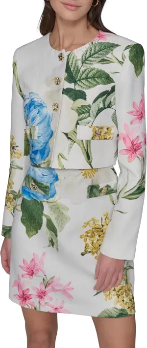 Karl Lagerfeld Paris Women's Tailored Button Front Cropped Jacket
