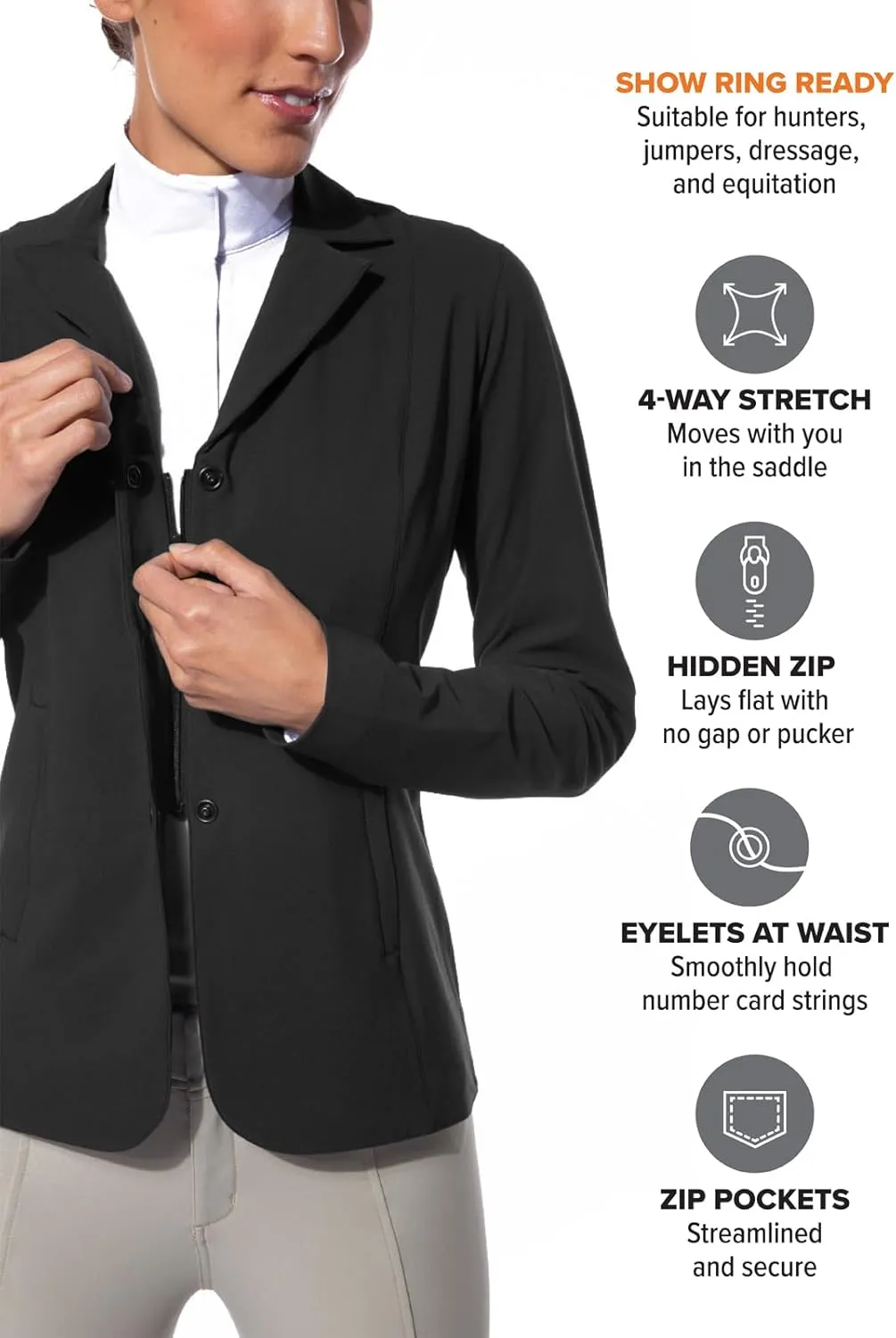 Kerrits Women's Equestrian Stretch Competitor Coat  4-Snap, Lightweight English Horse Show Jacket, Machine Wash
