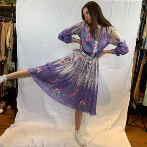 Knife pleated lurex purple dress