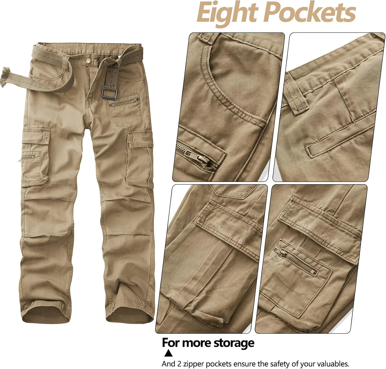 KOCTHOMY Hiking Pants Women Relaxed Fit Cargo Pants Casual Work Pants with Zipper Pockets No Belt