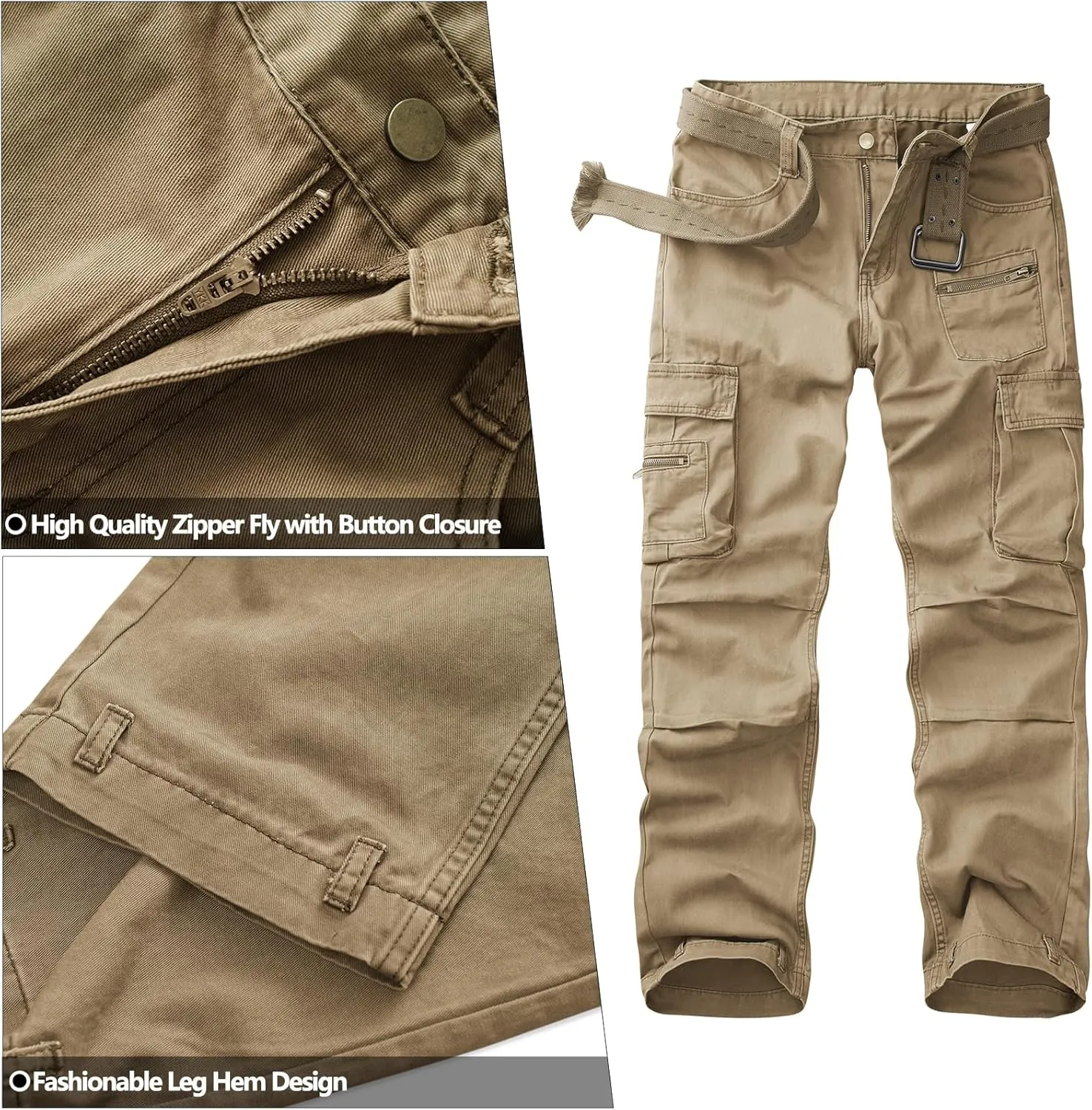 KOCTHOMY Hiking Pants Women Relaxed Fit Cargo Pants Casual Work Pants with Zipper Pockets No Belt