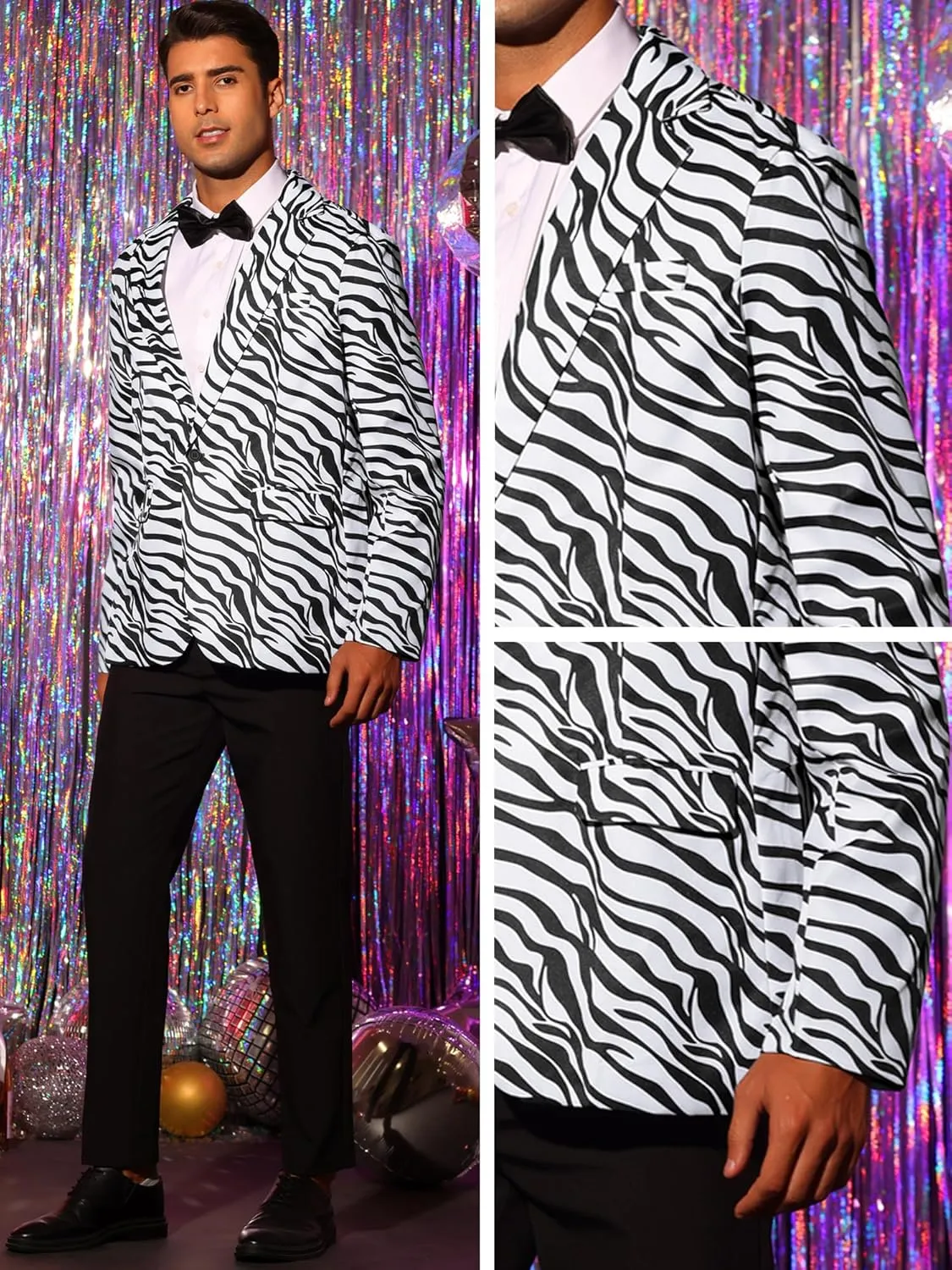 Lars Amadeus Animal Printed Blazer for Men's Vintage Slim Fit One Button Party Sports Coats