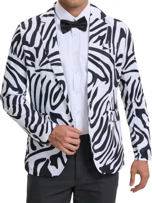Lars Amadeus Animal Printed Blazer for Men's Vintage Slim Fit One Button Party Sports Coats