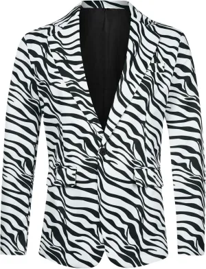 Lars Amadeus Animal Printed Blazer for Men's Vintage Slim Fit One Button Party Sports Coats