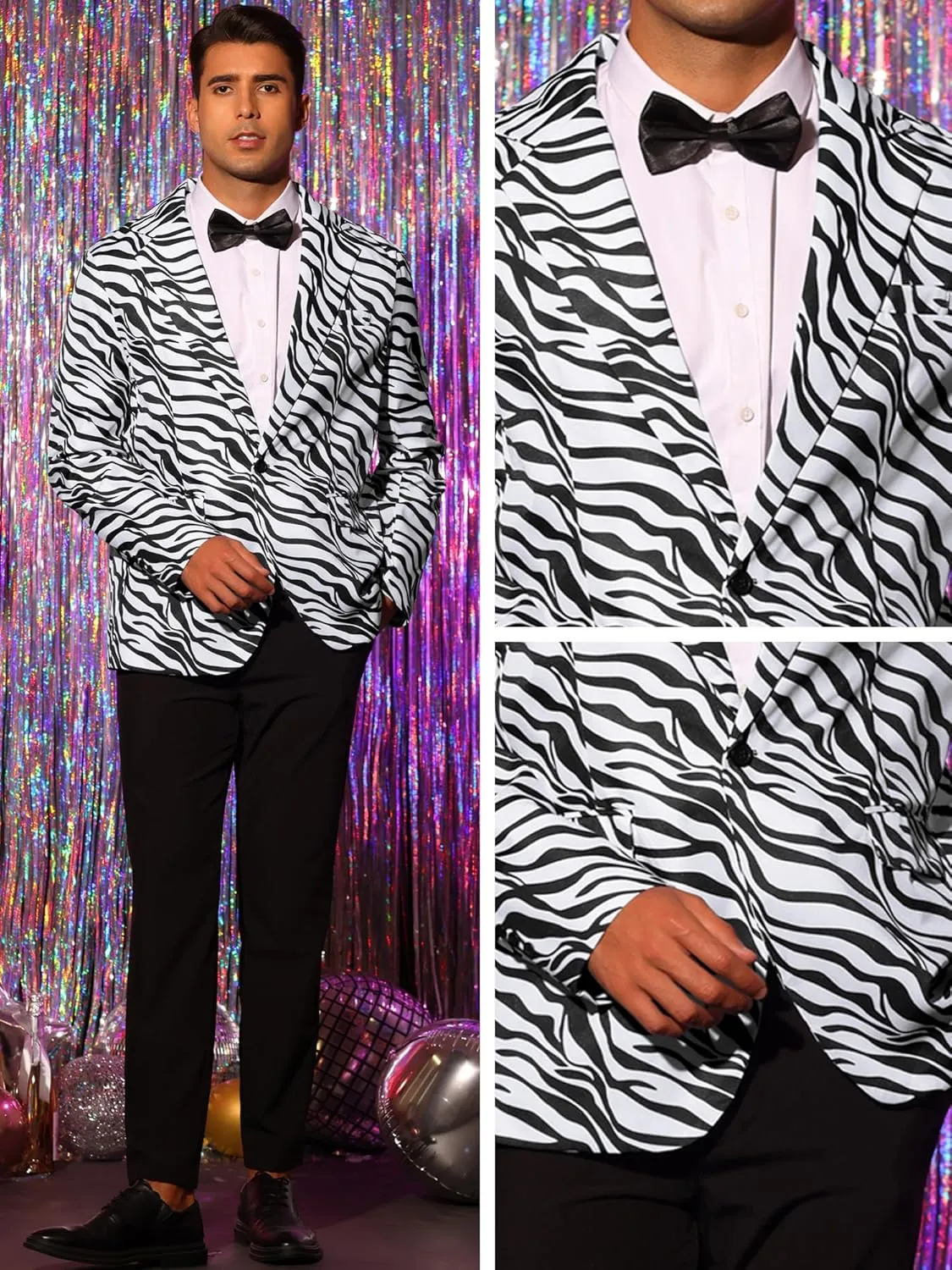 Lars Amadeus Animal Printed Blazer for Men's Vintage Slim Fit One Button Party Sports Coats