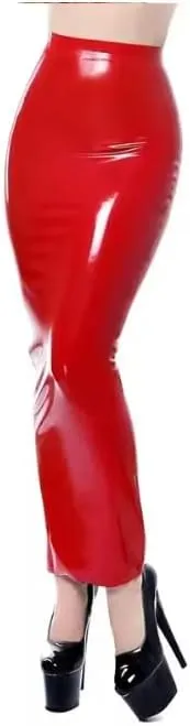 Latex Bodycon Pencil Skirt for Women Zip High Waist PU Patent Leather Long Seamless Skirts Tight