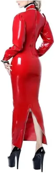 Latex Bodycon Pencil Skirt for Women Zip High Waist PU Patent Leather Long Seamless Skirts Tight