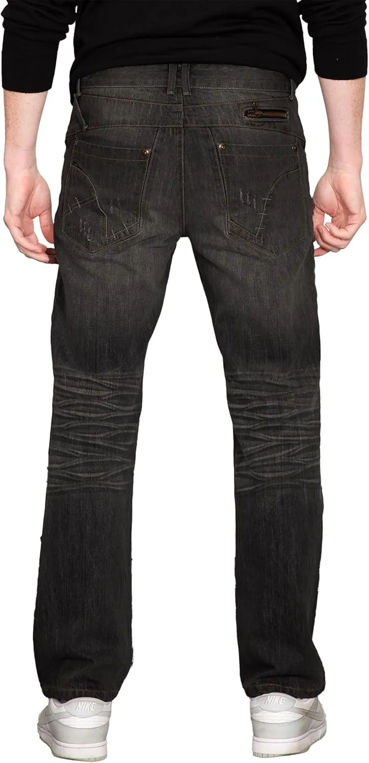 Level 7 Men's Relaxed Bootcut & Relaxed Straight Leg Denim Distressed Jeans with Zipper Pocket