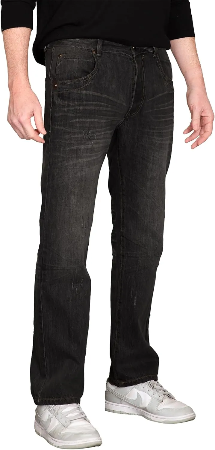 Level 7 Men's Relaxed Bootcut & Relaxed Straight Leg Denim Distressed Jeans with Zipper Pocket