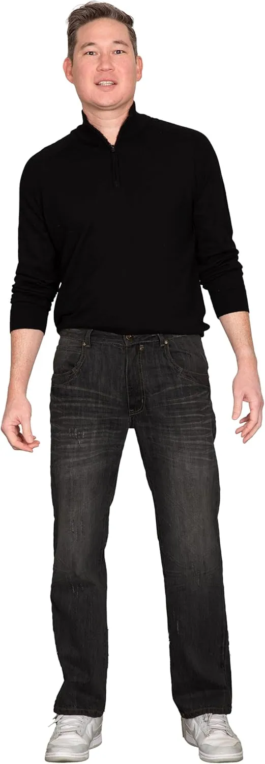 Level 7 Men's Relaxed Bootcut & Relaxed Straight Leg Denim Distressed Jeans with Zipper Pocket