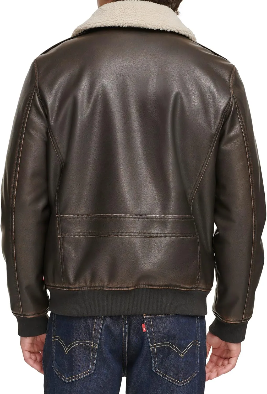 Levi's Men's Faux Leather Aviator Bomber Jacket with Sherpa Collar