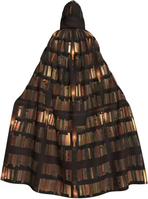 Library Bookshelf Book Print Long Cape Unisex Cloak With Hood Halloween Costume Cloak Adult Vampire Witch Cape