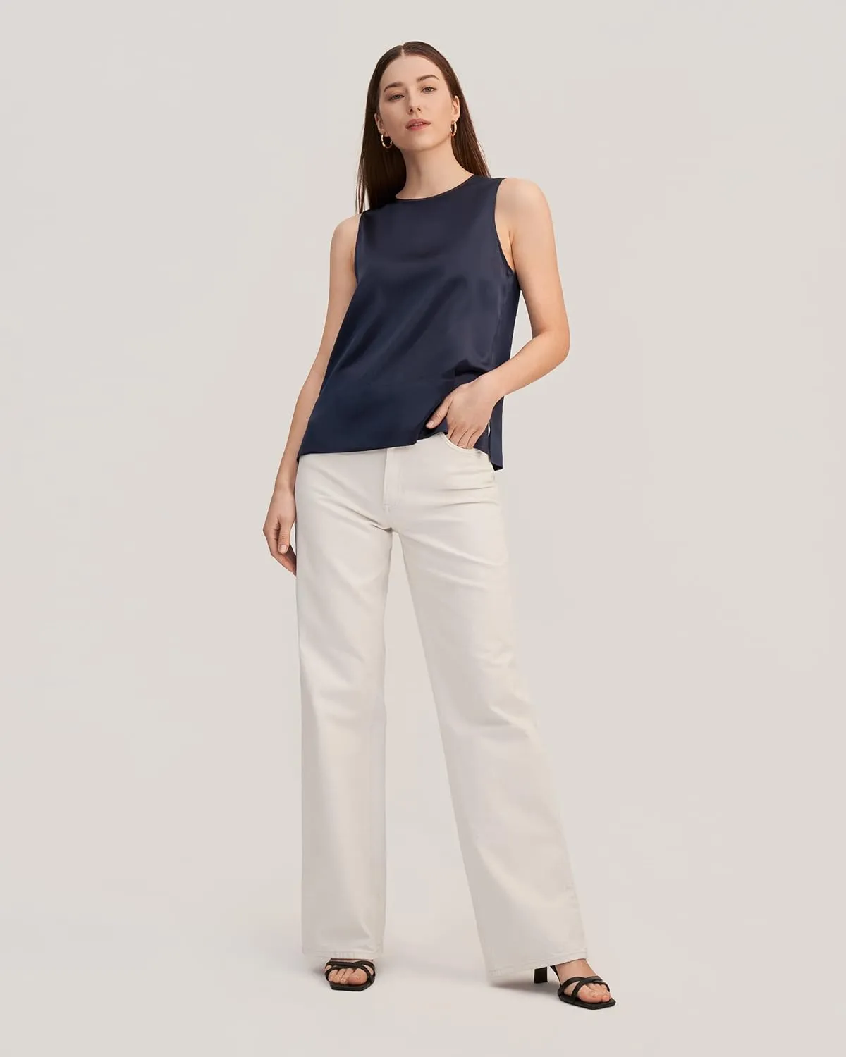 LilySilk 100% Silk Blouses for Women 22 Momme Mulberry Silk Tank Top Slit Sleeveless for Spring Summer Cool Elegant
