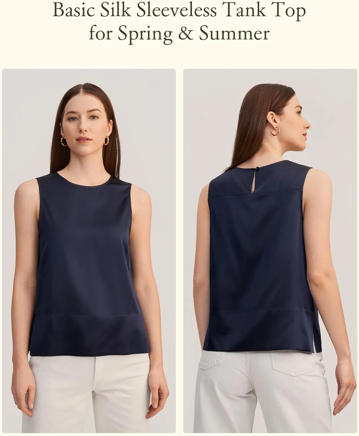 LilySilk 100% Silk Blouses for Women 22 Momme Mulberry Silk Tank Top Slit Sleeveless for Spring Summer Cool Elegant
