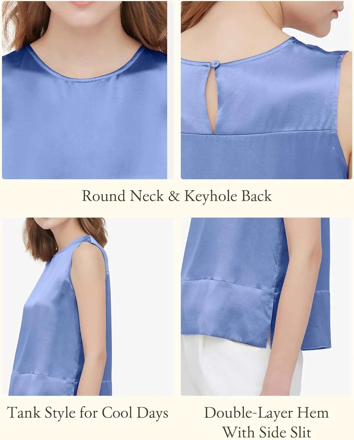 LilySilk 100% Silk Blouses for Women 22 Momme Mulberry Silk Tank Top Slit Sleeveless for Spring Summer Cool Elegant