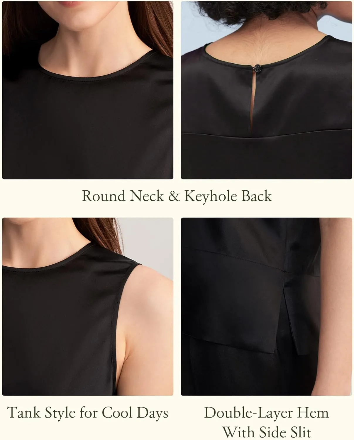 LilySilk 100% Silk Blouses for Women 22 Momme Mulberry Silk Tank Top Slit Sleeveless for Spring Summer Cool Elegant