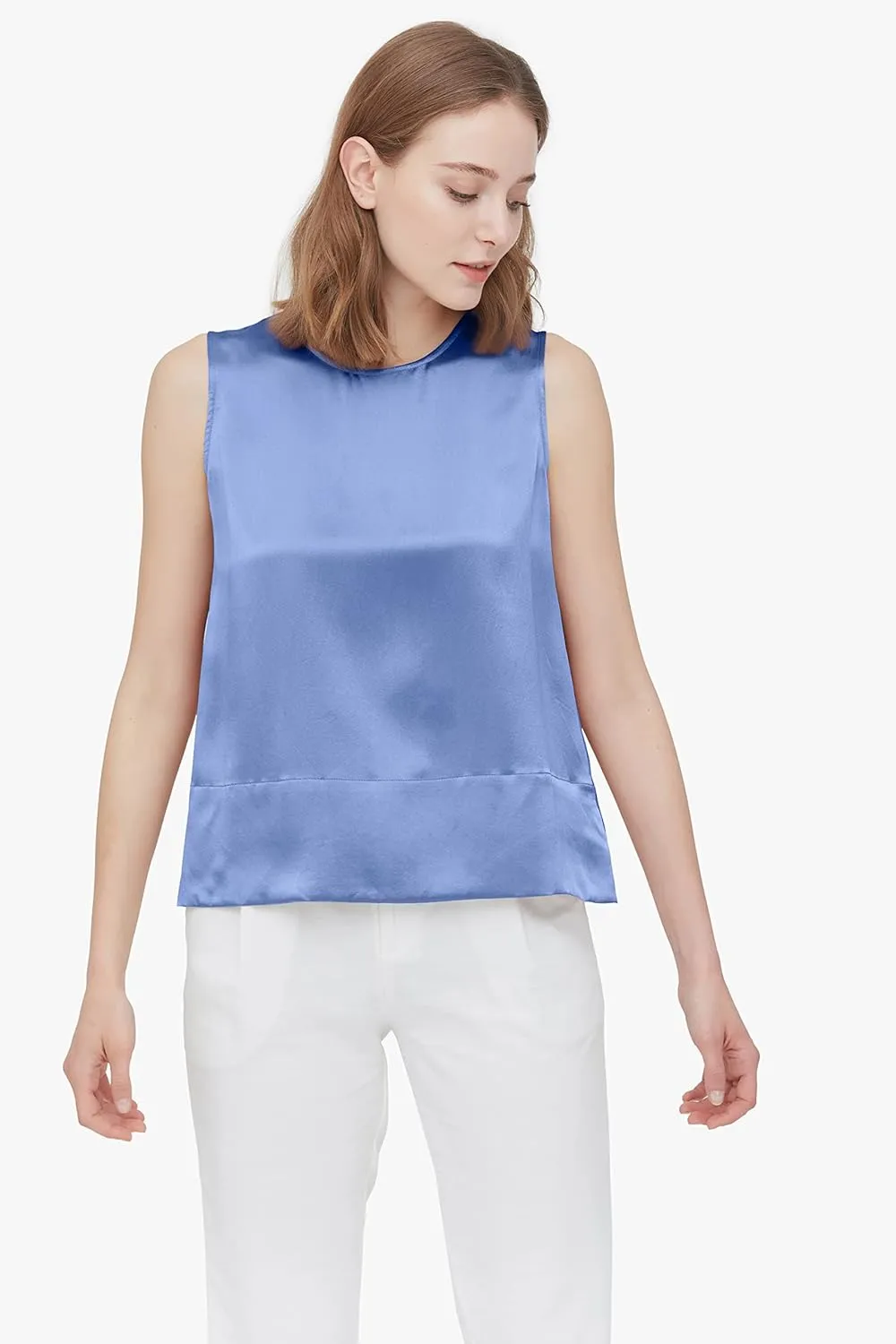 LilySilk 100% Silk Blouses for Women 22 Momme Mulberry Silk Tank Top Slit Sleeveless for Spring Summer Cool Elegant