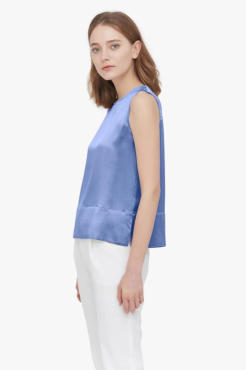 LilySilk 100% Silk Blouses for Women 22 Momme Mulberry Silk Tank Top Slit Sleeveless for Spring Summer Cool Elegant
