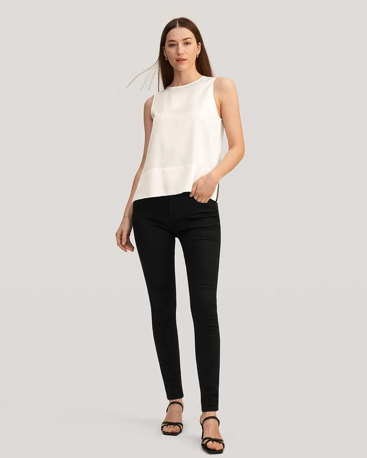 LilySilk 100% Silk Blouses for Women 22 Momme Mulberry Silk Tank Top Slit Sleeveless for Spring Summer Cool Elegant