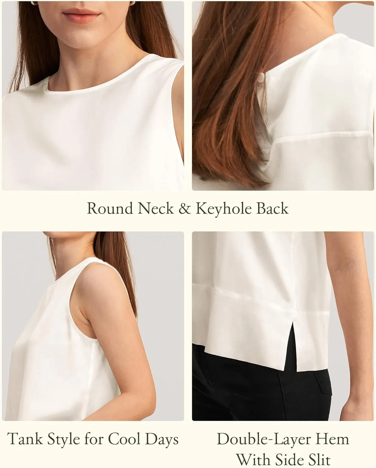 LilySilk 100% Silk Blouses for Women 22 Momme Mulberry Silk Tank Top Slit Sleeveless for Spring Summer Cool Elegant