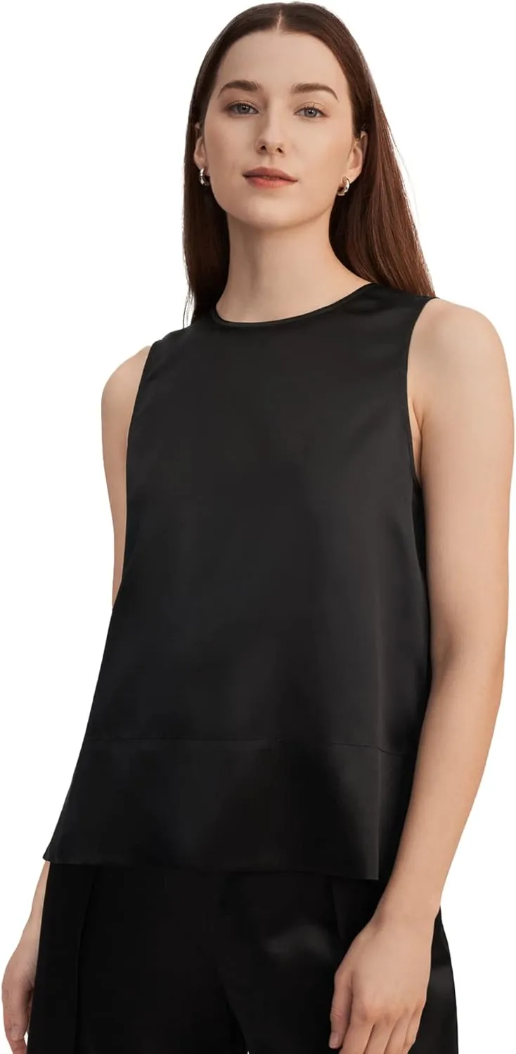 LilySilk 100% Silk Blouses for Women 22 Momme Mulberry Silk Tank Top Slit Sleeveless for Spring Summer Cool Elegant