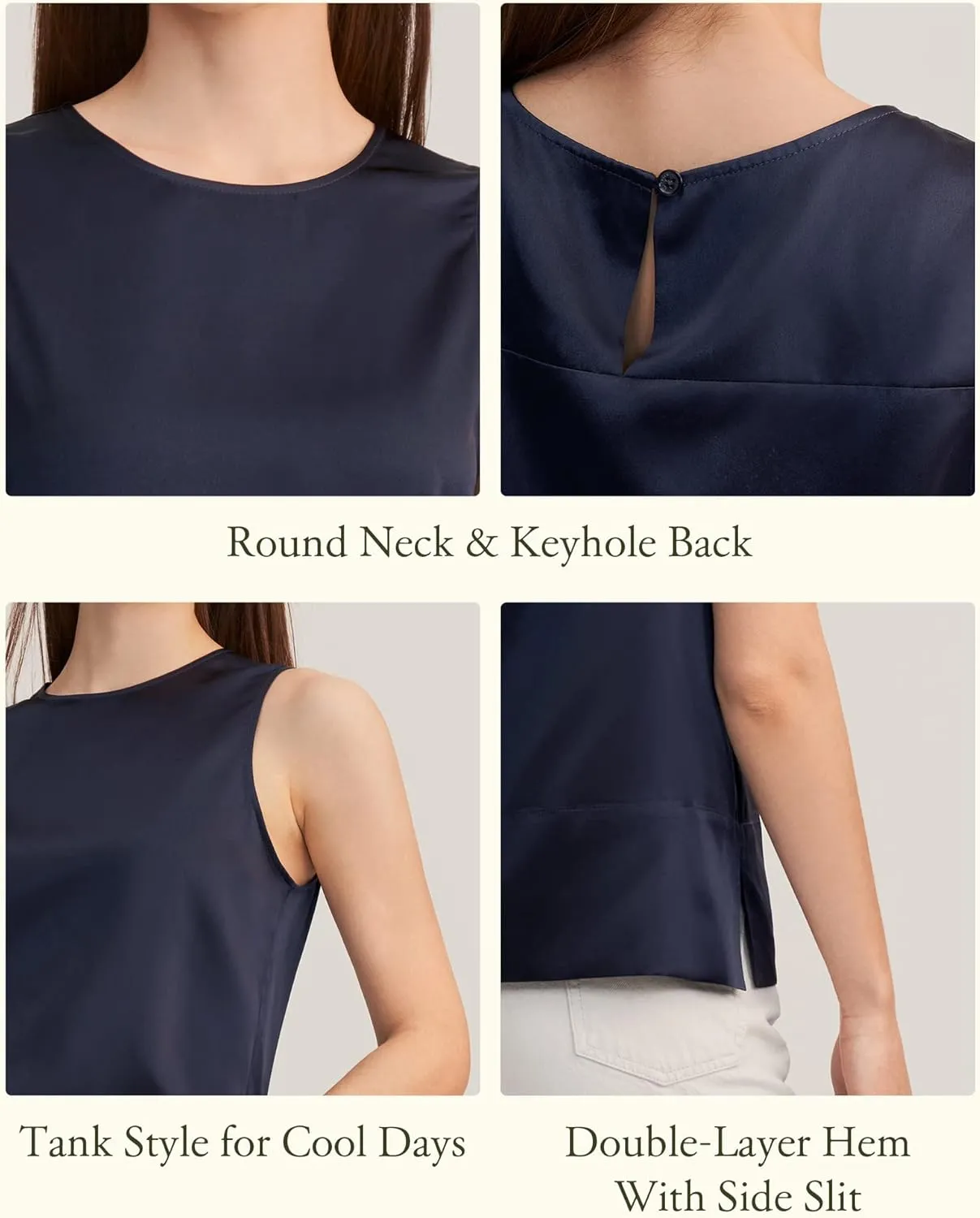 LilySilk 100% Silk Blouses for Women 22 Momme Mulberry Silk Tank Top Slit Sleeveless for Spring Summer Cool Elegant