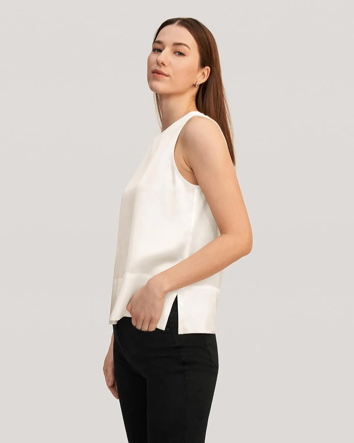 LilySilk 100% Silk Blouses for Women 22 Momme Mulberry Silk Tank Top Slit Sleeveless for Spring Summer Cool Elegant