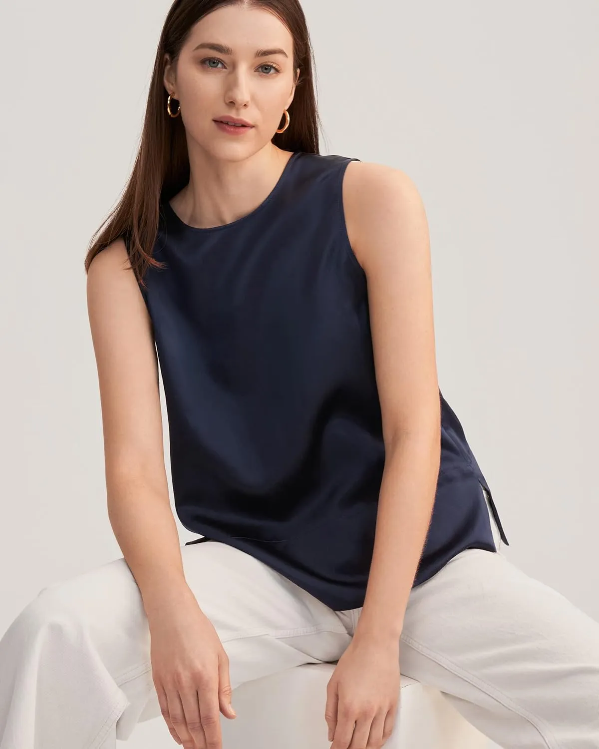 LilySilk 100% Silk Blouses for Women 22 Momme Mulberry Silk Tank Top Slit Sleeveless for Spring Summer Cool Elegant