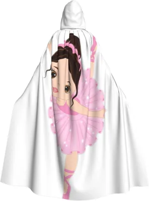 Little Ballerina Dancing Girl Print Long Cape Unisex Cloak With Hood Halloween Costume Cloak Adult Vampire Witch Cape